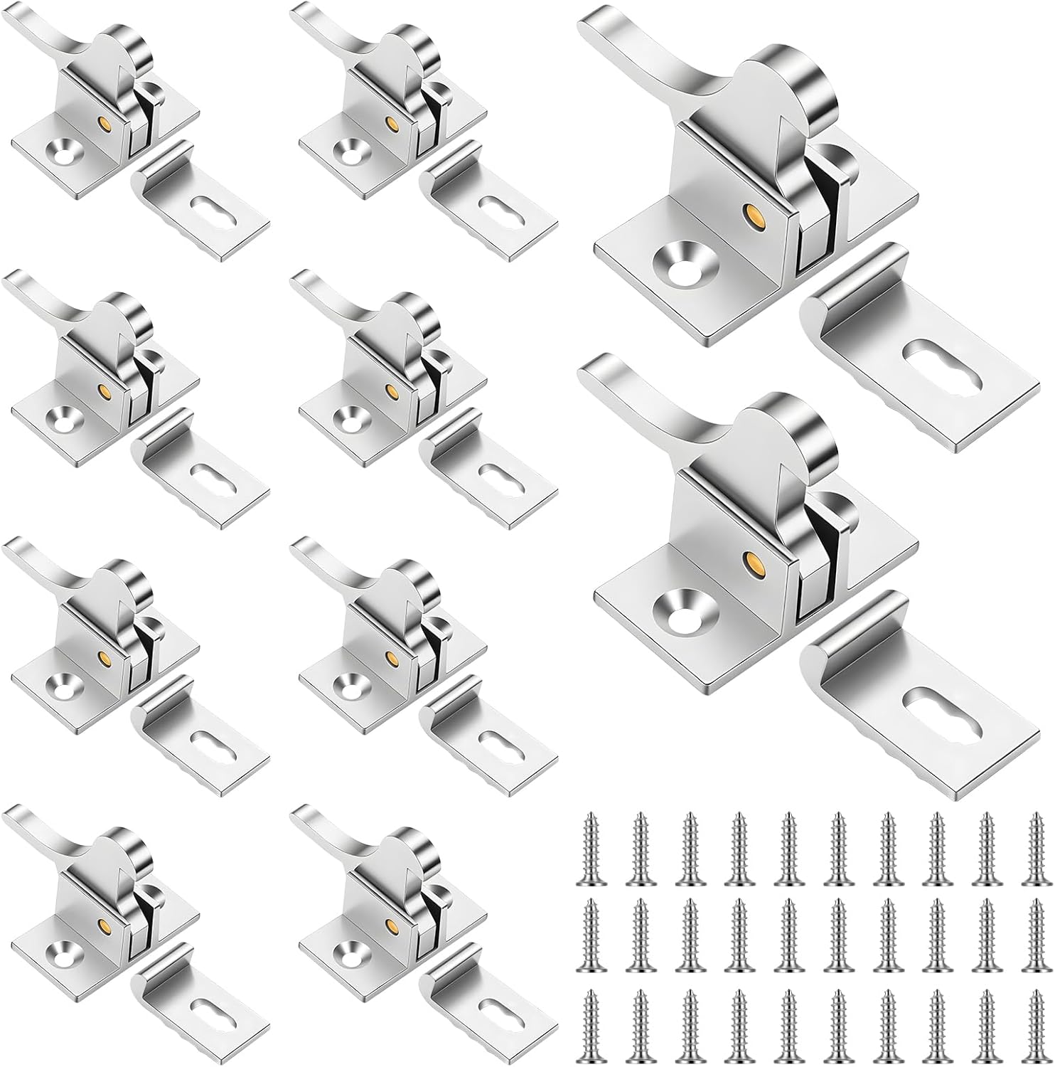 10 Pcs Brass Heavy Duty Cabinet Door Window Catch Cabinet Latch with Mounting Screws Closets Door Elbow Latch for Bedroom Bathroom Window Cabinets and Closets Door Window Catch, Silver