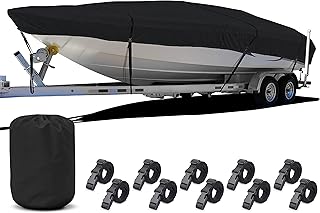 NEH V-Hull Boat Cover, Semi-Custom 3-Layer 600D Polyester Waterproof Fade-Proof Reinforced Stress Points, Trailerable Mooring Fits Tri-Hull Fishing Ski Pro-Style Bass Runabout