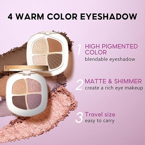 Miniatura 8 de Paleta de sombras de ojos, paletas de maquillaje de ojos duraderas en mate, sombra de ojos brillante, sombras naturales cálidas de alta pigmentación