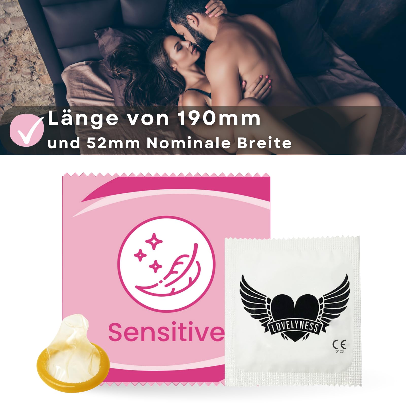 Kondome Sensitiv Gefühlsecht 200 Stück 52mm - Extra dünn Extra feucht Analverkehr Gleitfilm Lovelyness