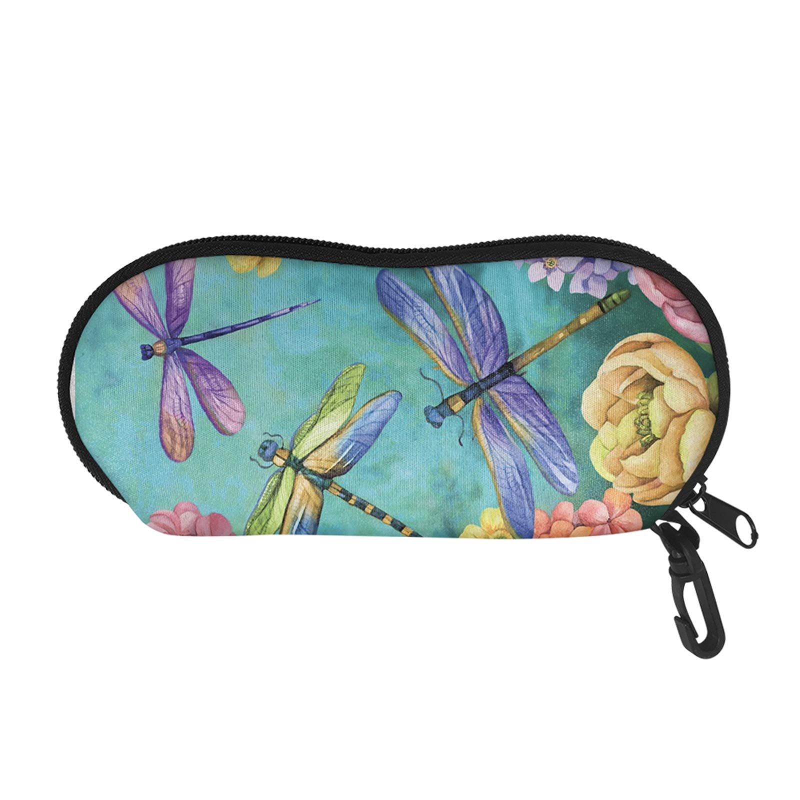 SEANATIVE Eyeglasses Case with Carabiner,Ultra Light Portable Neoprene Zipper Sunglasses Soft Case Colorful Butterfly Design