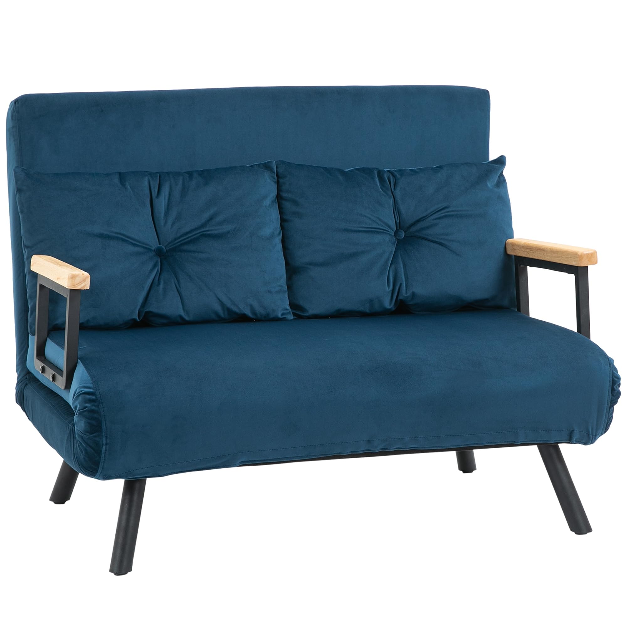 HOMCOM Canapé Convertible 2 Places 4 en 1, canapé-​lit avec Dossier réglable sur 5 Niveaux, 2 Coussins et siège rembourré, Tissu Effet Velours, pour Salon, Chambre d'amis, Petit Espace, Bleu