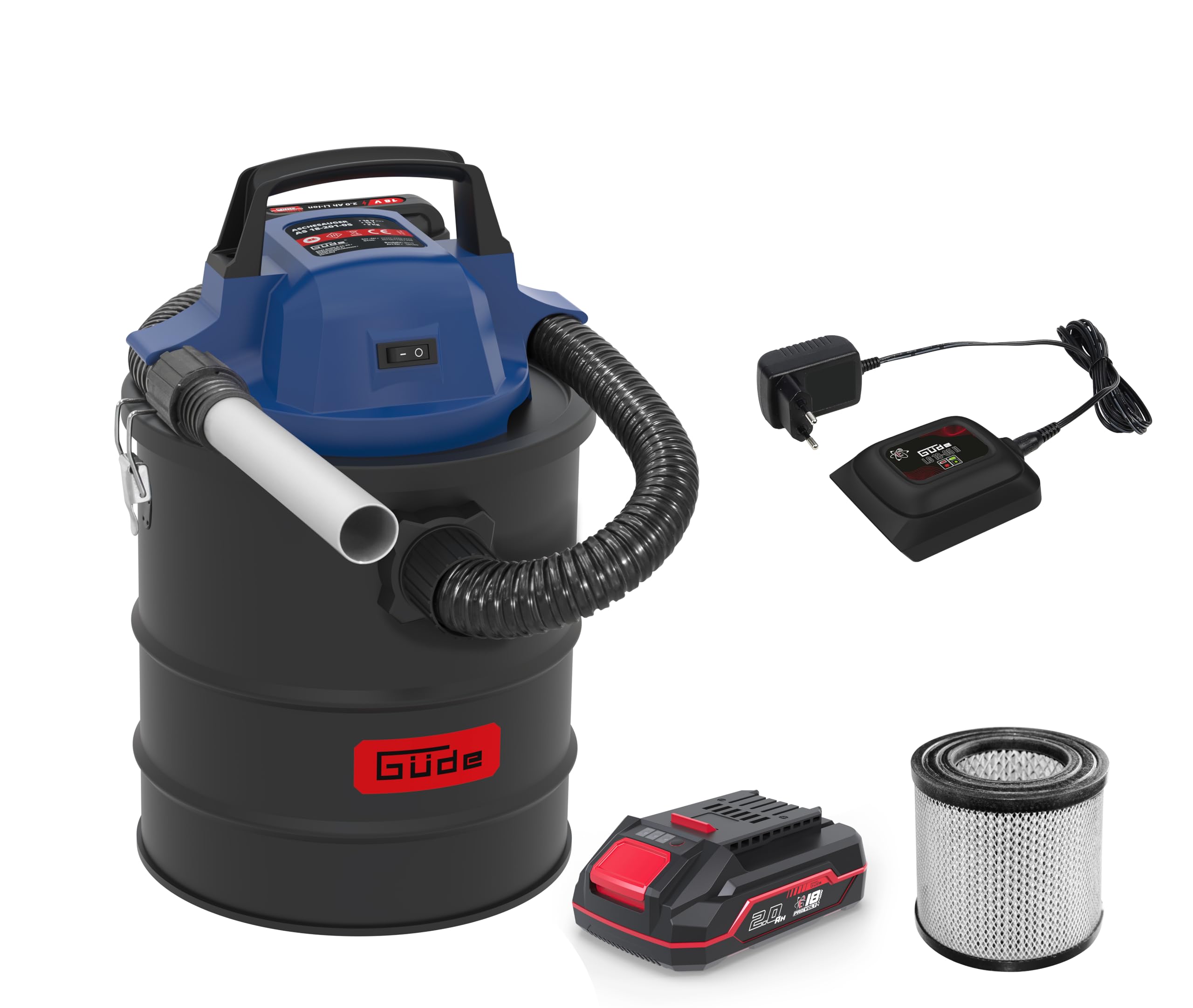 Güde AS 18-201-05 Aspirador de Cenizas inalámbrico, Negro/Azul