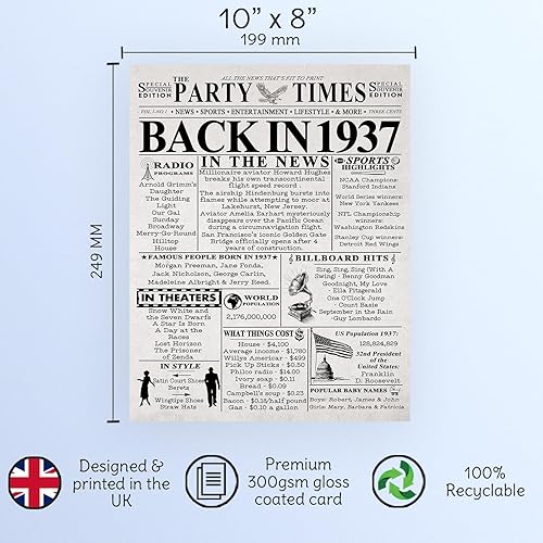 Miniatura 7 de Póster de cumpleaños número 88 sin marco, periódico Back In 1937, regalos de feliz cumpleaños 88 para hombres y mujeres, vintage, retro, nacido en