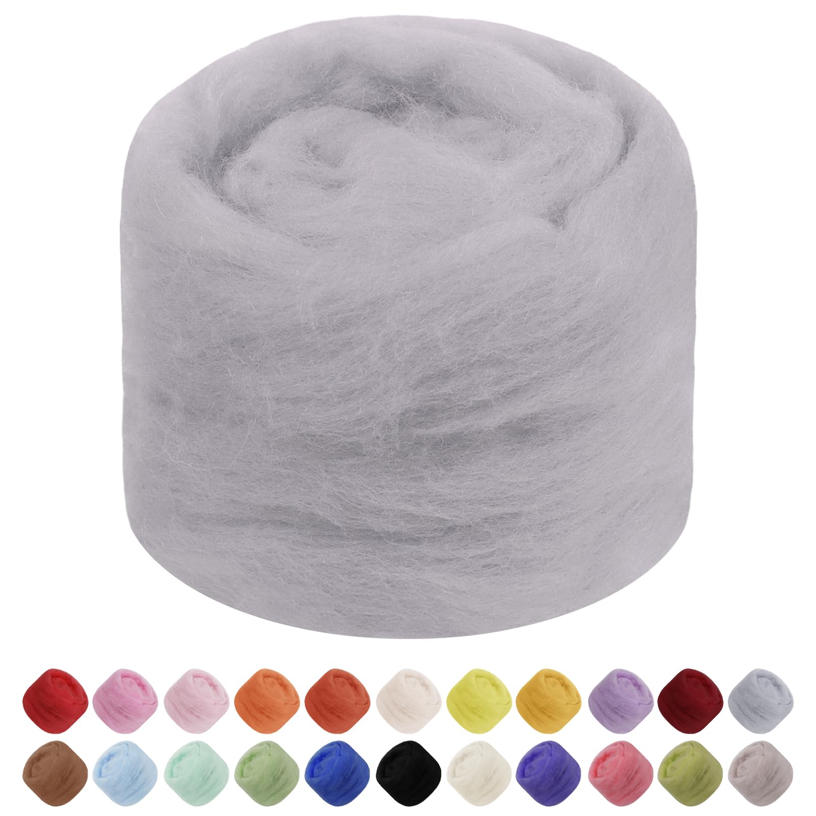 Uiopa Needle Felting Wool, 50g Felting Wool Soft Wool Roving Yarn, Light Grey Wool Roving for Needle Felting, Wet Felting, Felting Projects, DIY Crafts