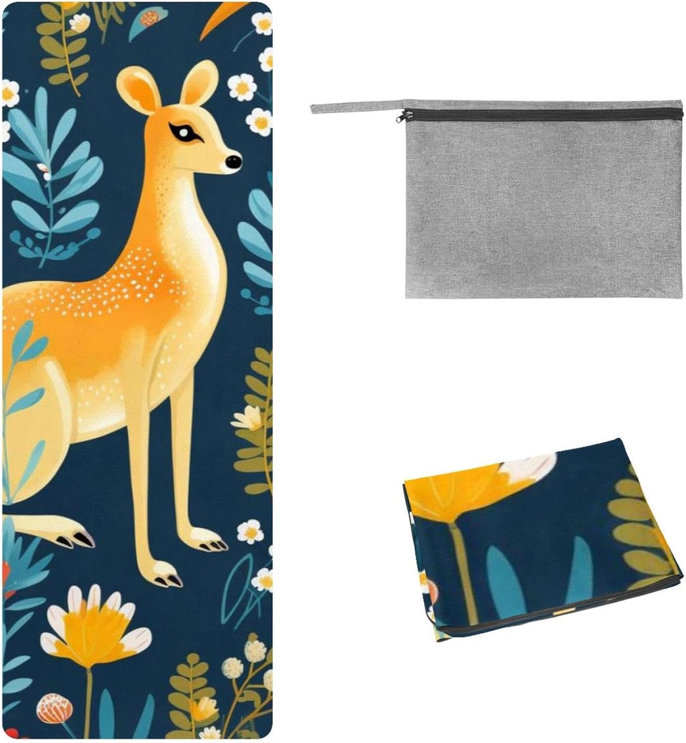 Yoga Towel, Kangaroo Pattern Non Slip Sweat Absorbent Hot Yoga Mat Towel for Hot Yoga, Pilates and Fitness - 72.8" x 26.8"