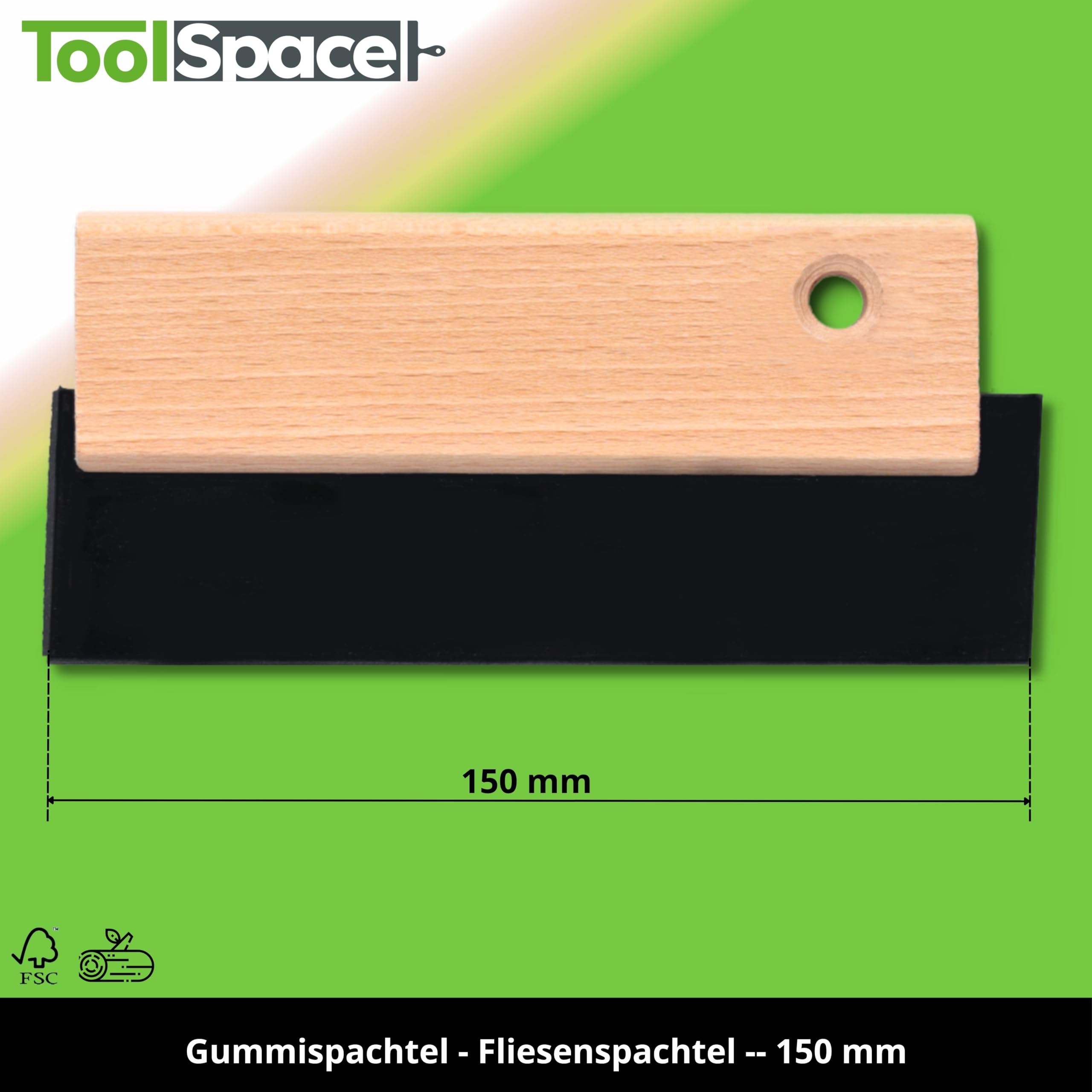 ToolSpace Rubber Spatula 150 mm Tile Rubber Grout Trowel with Wooden Handle, Grout Rubber - Image 2