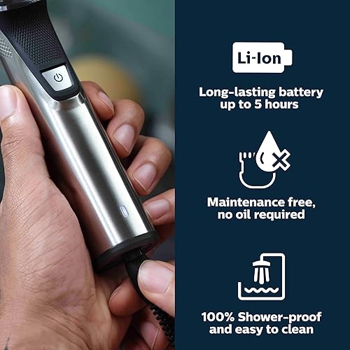 Vista 4 de Norelco Philips Multigroom serie 7000, recortadora todo en uno, recortadora de barba y cortapelos, kit de aseo para hombres de 19 piezas para barba