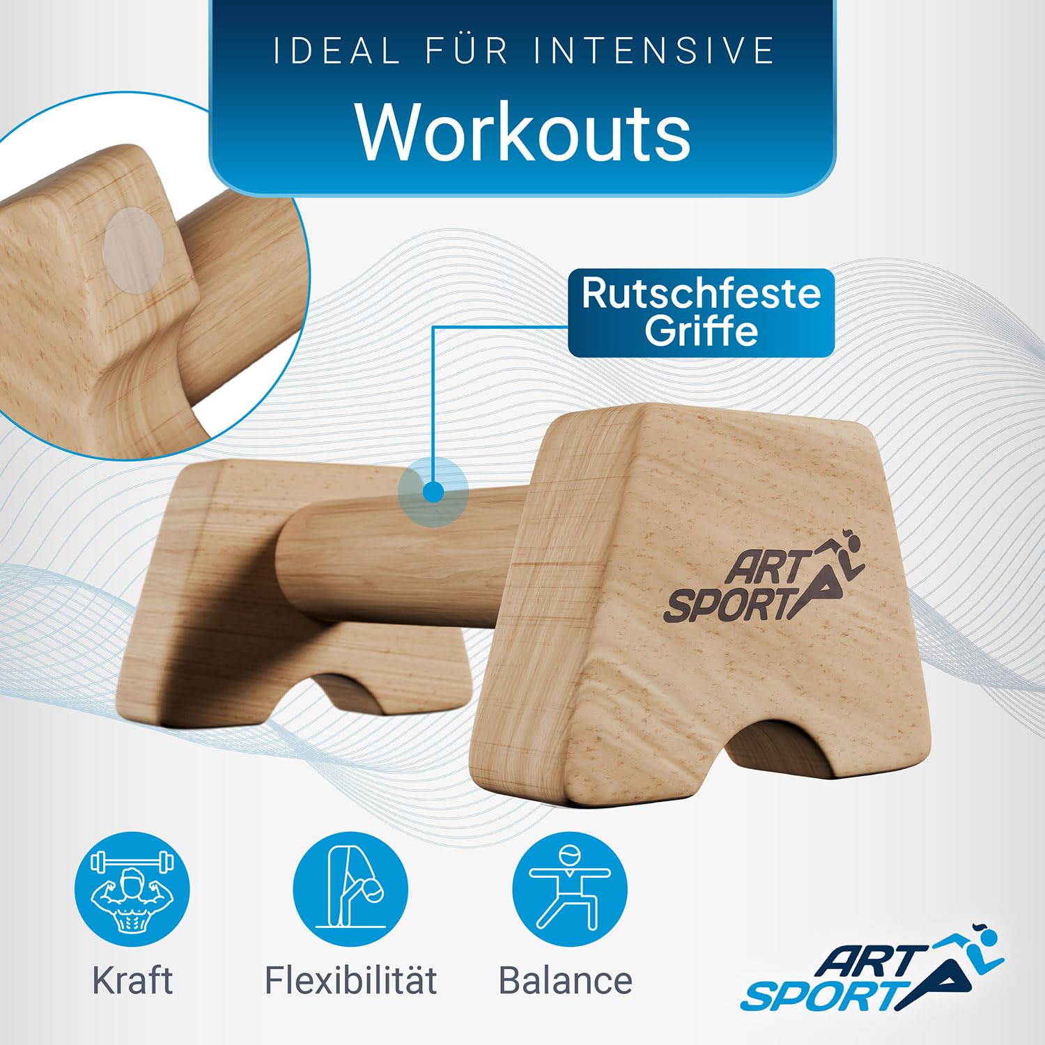 ArtSport Liegestützgriffe aus Holz - Calisthenics, Parallettes, Liegestütz Barren, Indoor & Outdoor, ergonomische Handstand Griffe