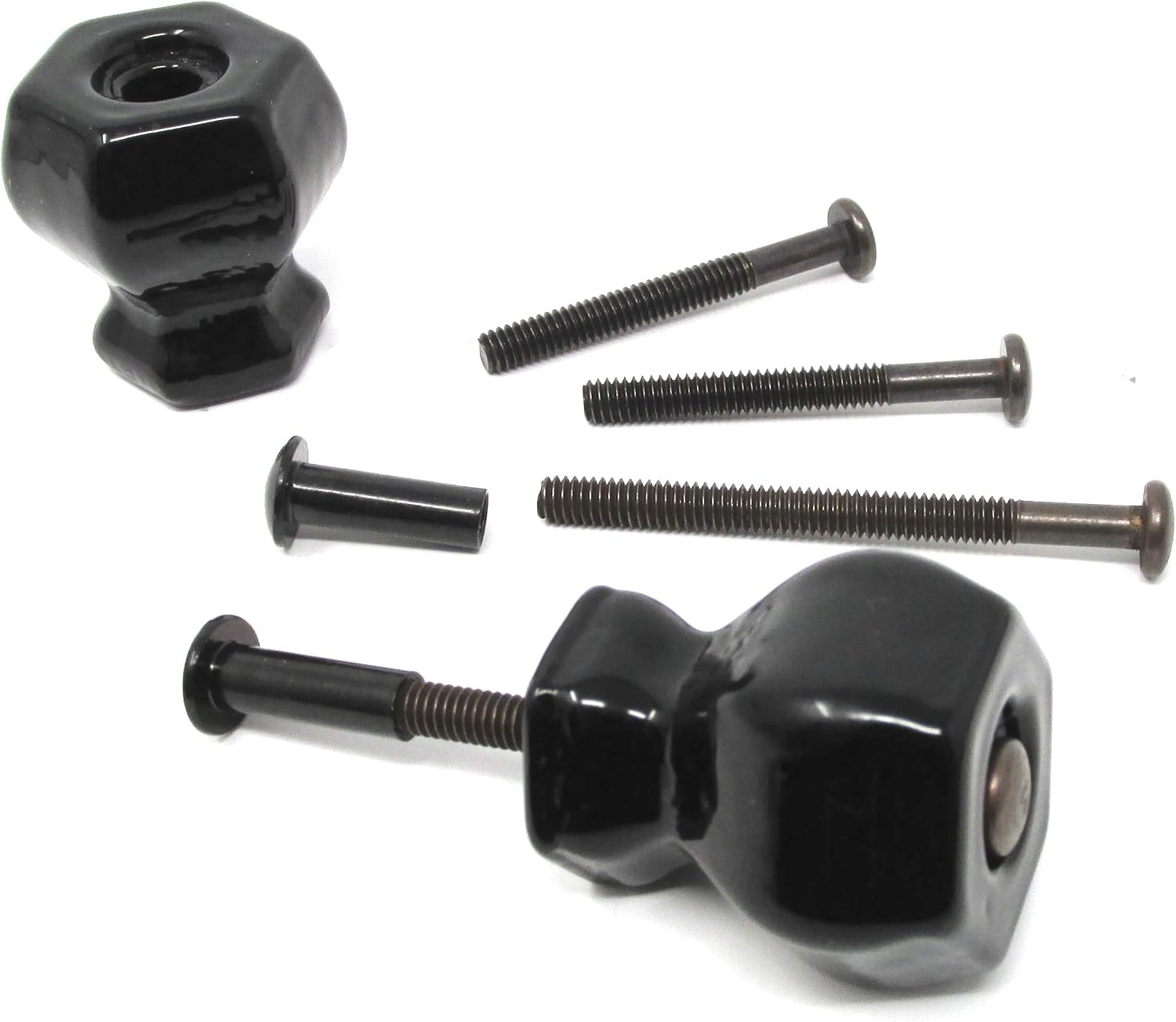 LOT of 4 Jet Black Crystal Knob Pulls with OIL RUBBED BRONZE with Flush-Fit Screws - Our Original Premium Depression type Crystal Glass Cabinet Knobs NOW with FLUSH FIT CONNECTORS