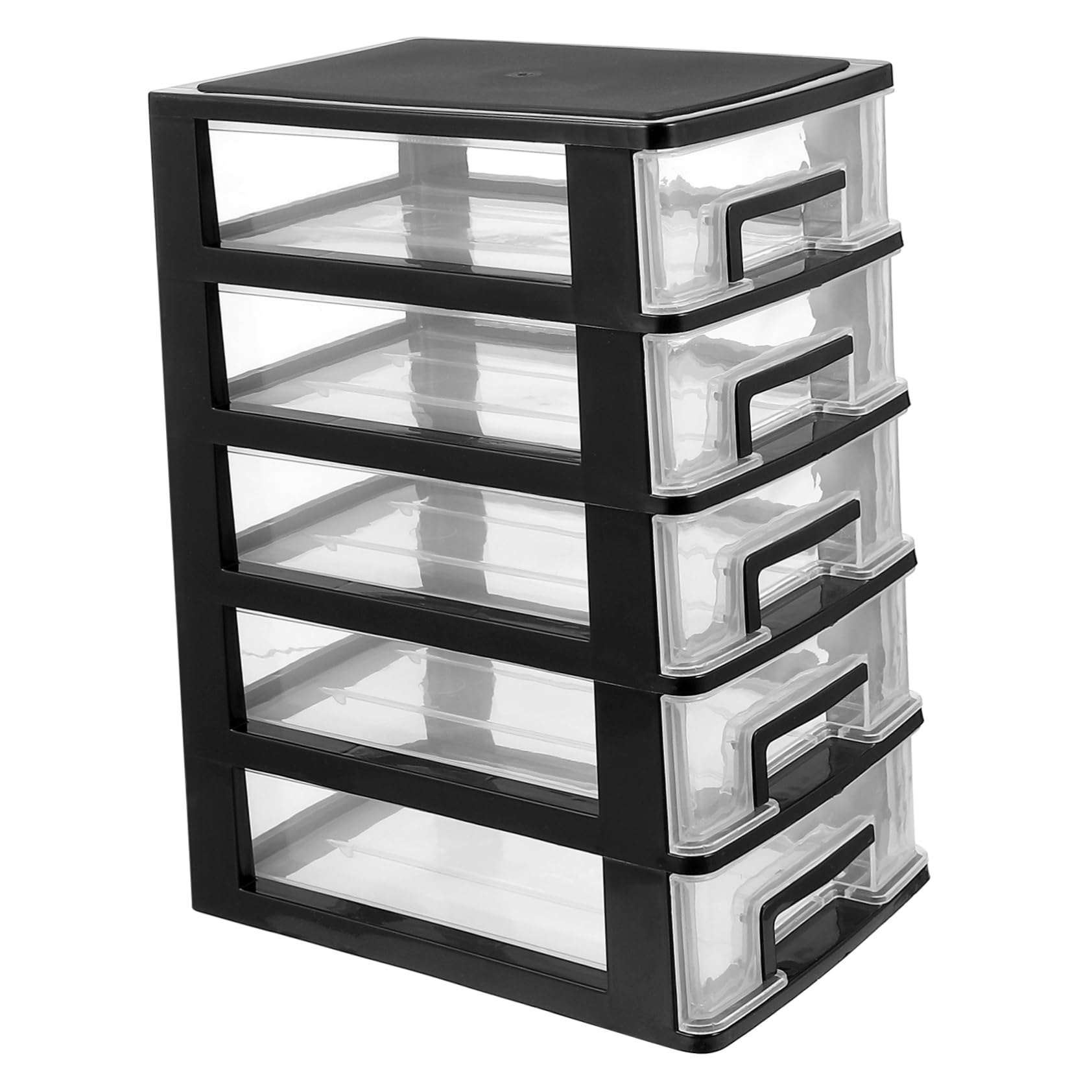 ULTECHNOVO Cassettiera da Scrivania e Design Pratico in Plastica 5 Cassetti Trasparenti Organizer per Cosmetici e Make-up Grande Capacità per Ufficio e Desktop