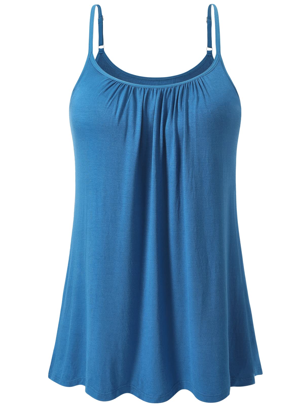 Air Curvey Camisole for Women Bulid in Bra Casual Flowy Cami Adjustable Spaghetti Strap Tank Top Pleated Loose Fit S-XXXXL