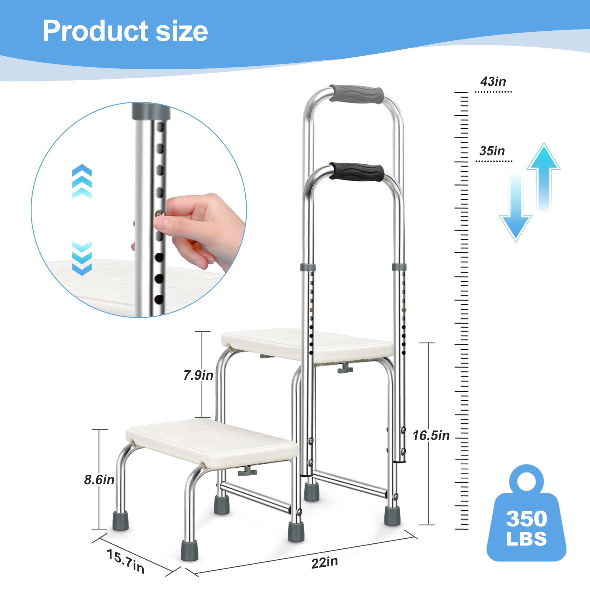 Gradino di sicurezza mobile per bagno per anziani, regolabile in altezza e antiscivolo, 2 gradini con maniglia,per gradini da bagno letti,veicoli e vasche da,cucina,peso 160 kg
