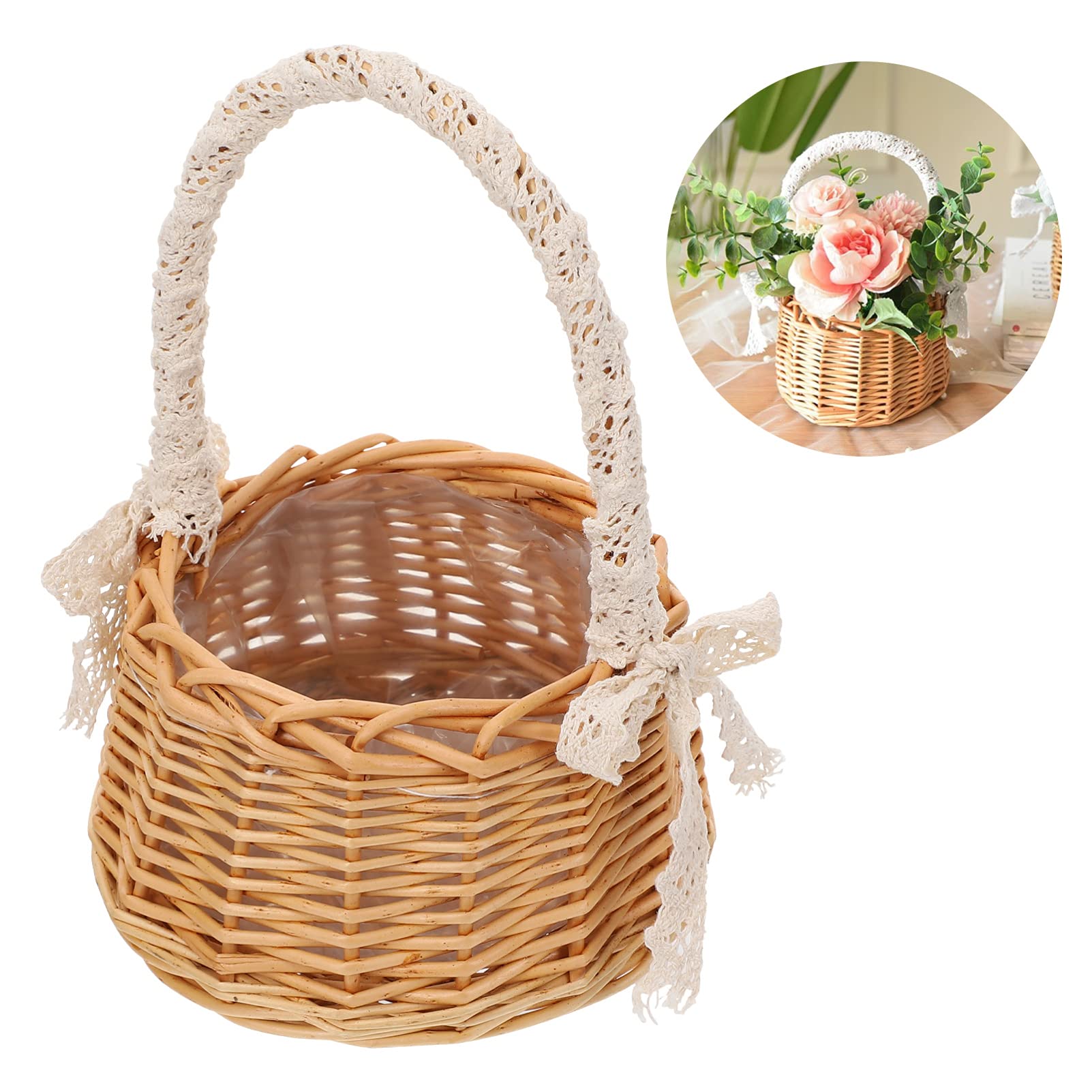 YARNOW 3pezzi Cesto Portabiancheria Vimini Intrecciato Cesto Decorativo Per Fiori Rattan Con Manico Per Balcone Giardino e Interni Stile Moderno e Resistente Per Decorazioni e Eventi