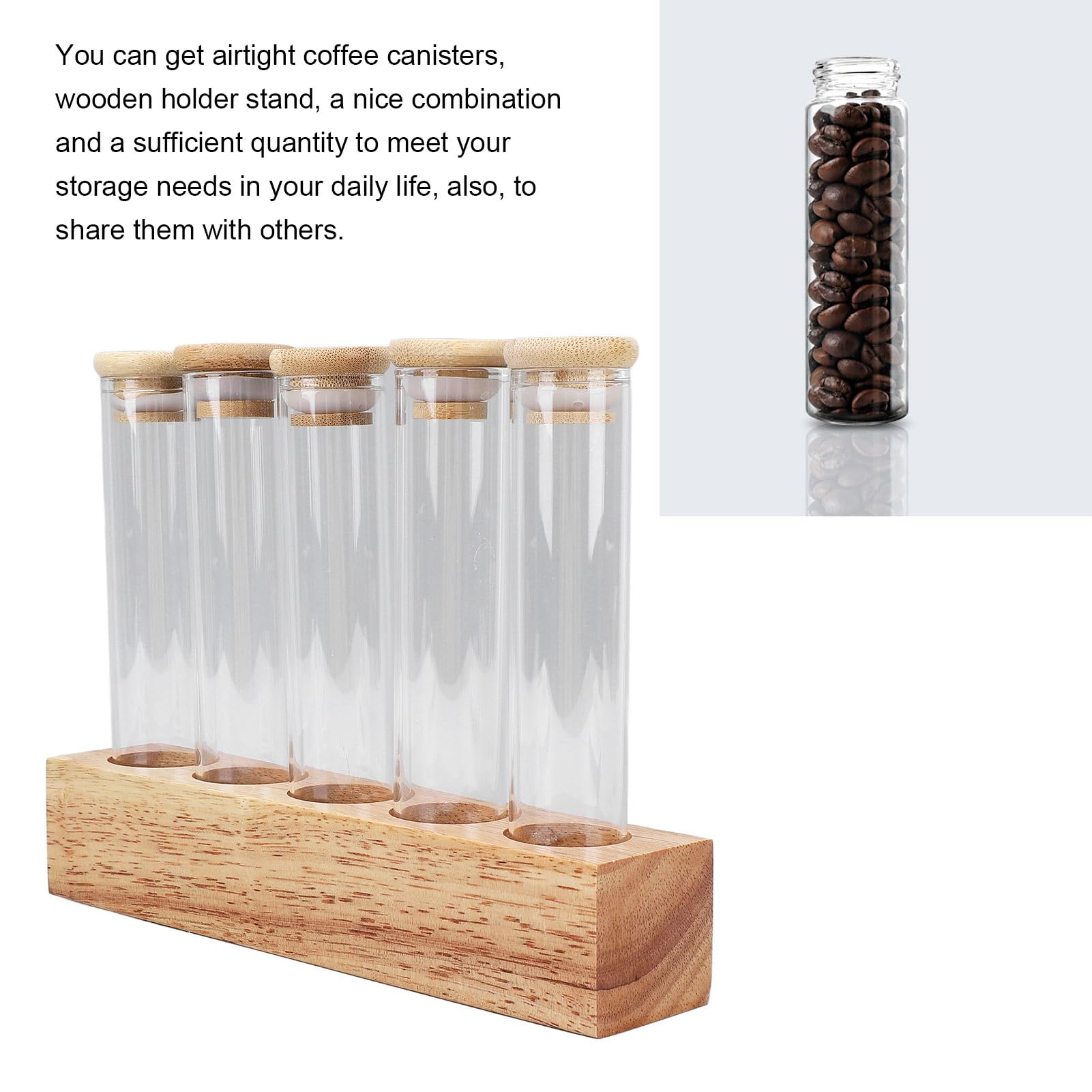 Focket Récipient de Pots de Grains de café, Stockage à Usage Unique de Grains de café en Verre en Bois Massif Stable Hermétique pour Comptoir (Focketn9ktea530c-13)