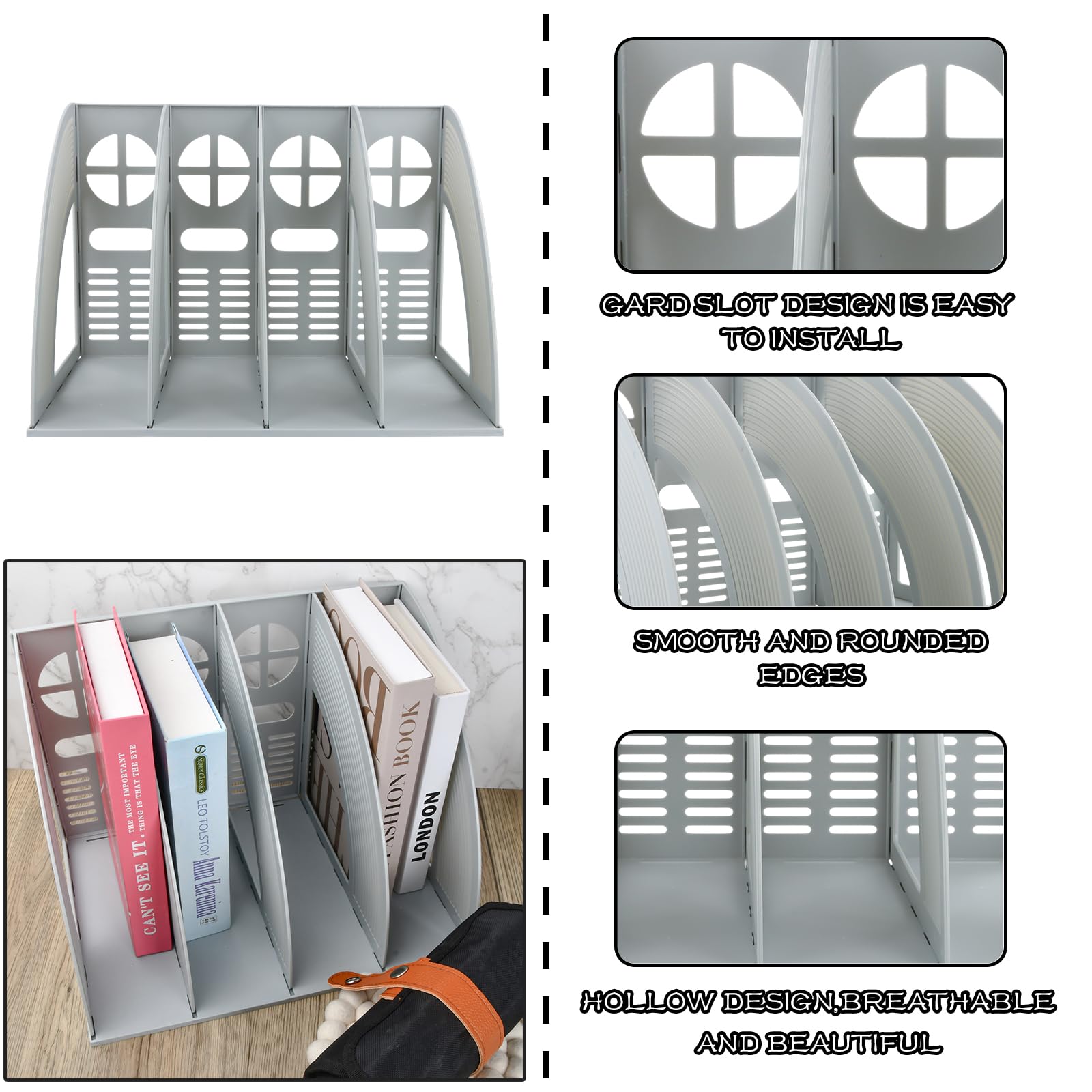 Soporte de 4 Compartimentos para Revistas, Revistero Archivador Plastico, Titulares Documento Pantalla Divisores Gabinete Rack de Almacenamiento caja Organizadora, para Oficina Escuela (Negro)