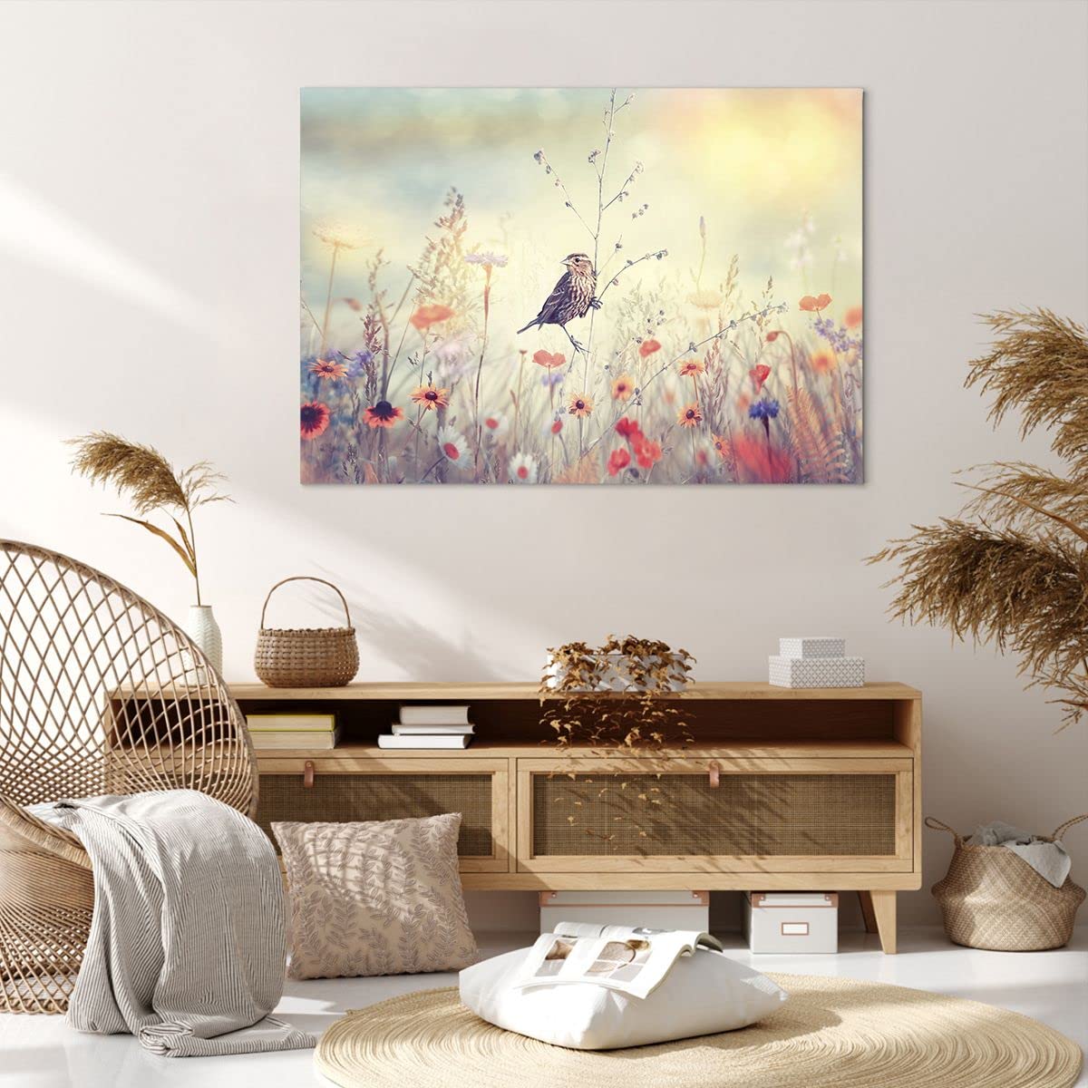 Moderne Impression Sur Toile 100x70cm Image Tableau Decoration Murale Oiseau Sanglier Prairie Grand Tableaux Decoratifs Muraux Chambre Horizontal Deco Cadre Décoration Salon Art Wall AA100x70-4279