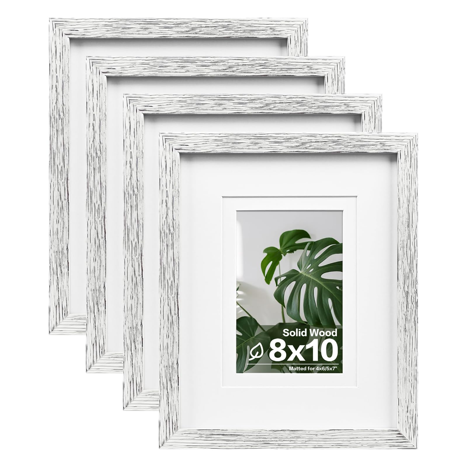 Egofine 8x10 Picture Frames Set of 4, Made of Solid Wood Covered by Plexiglass 4x6 and 5x7 with Mat or 8x10 without Mat, for Table Top Display and Wall Mounting Photo Frame Driftwood White