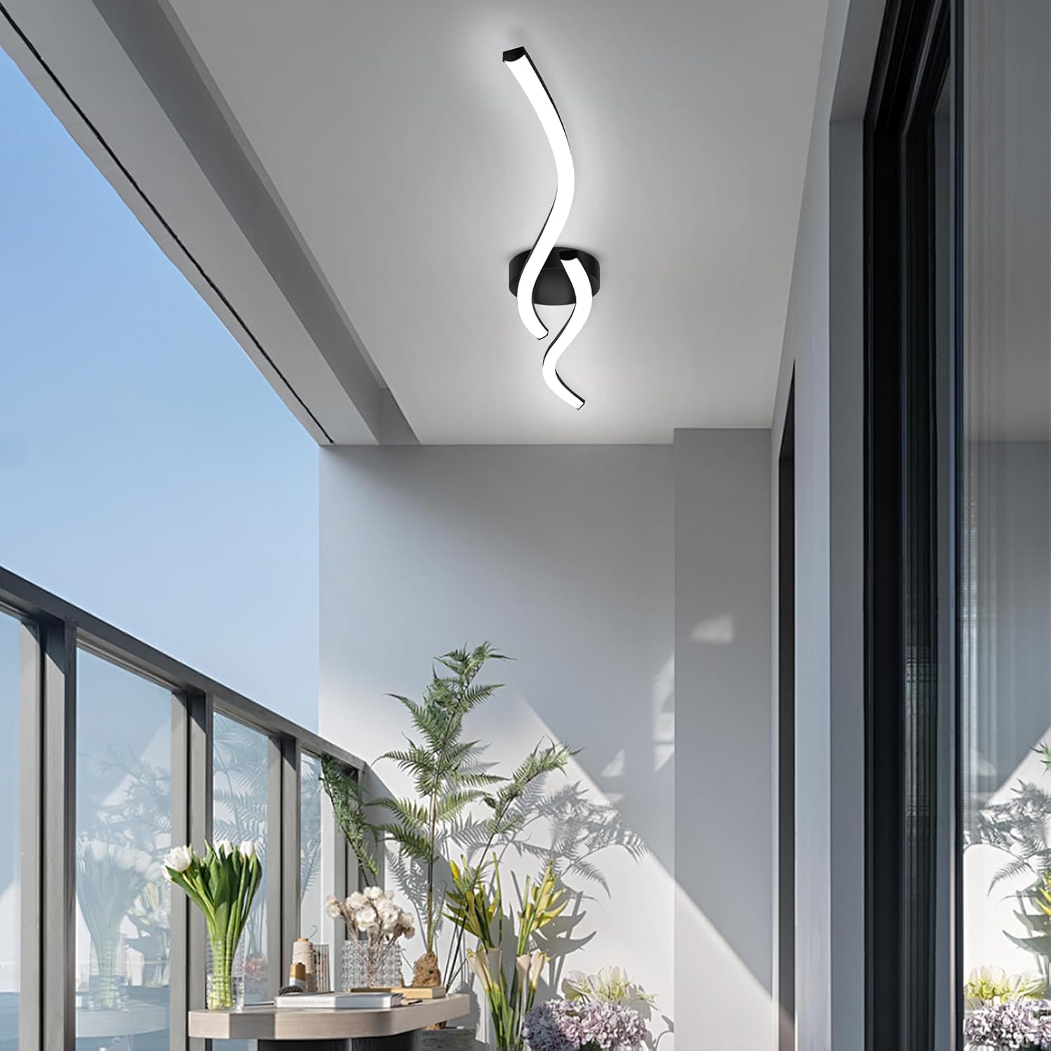 39.37Inch Linear Ceiling Light 6000K Black Modern Ceiling Light Fixture 28W Long Flush Mount Ceiling Lamp for Hallway, Kitchen, Bedroom, Dining Room