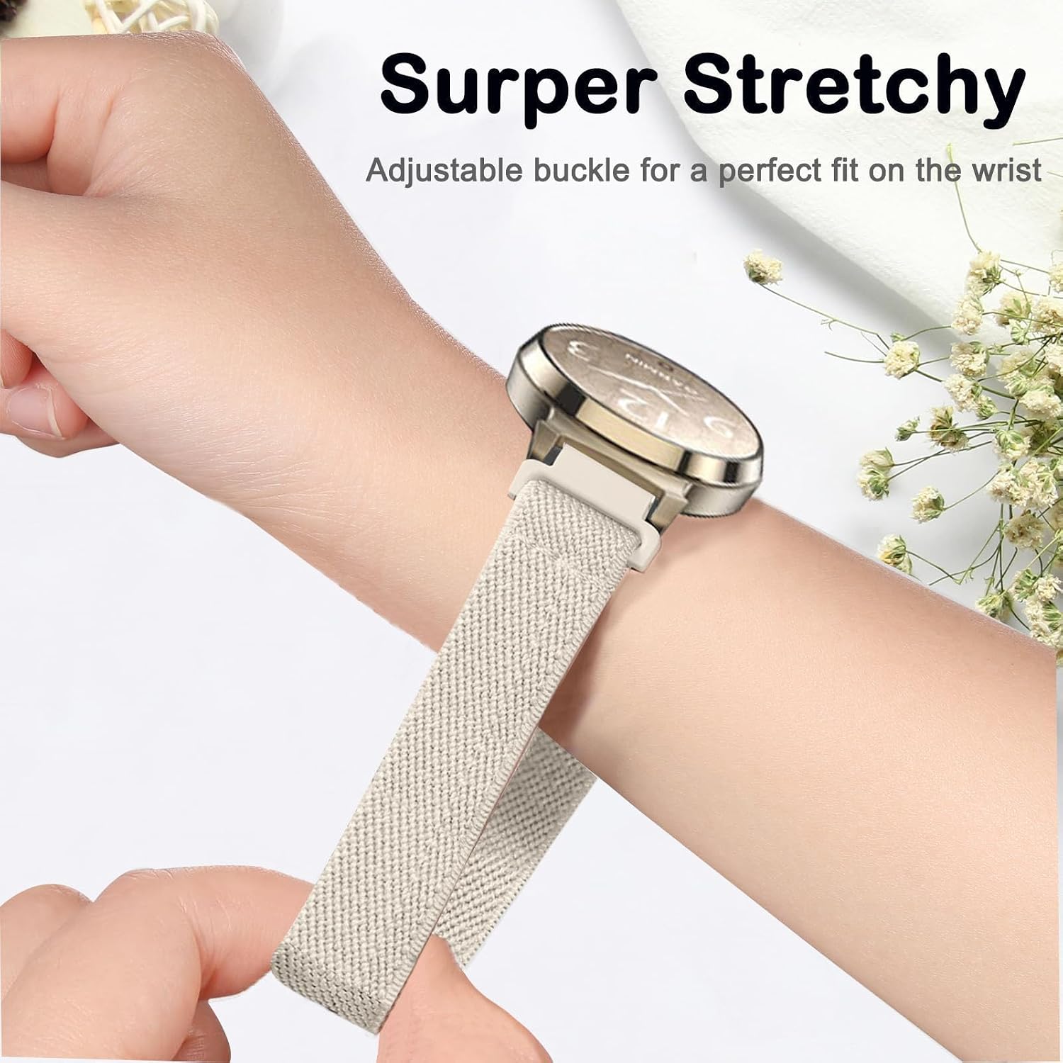 5 Pack Stretchy Watch Band Compatible with Garmin Lily 2 / Lily 2 Active, Soft Elastic Fabric Adjustable Replacement Sport Loop Straps for Garmin Lily 2 Women Men