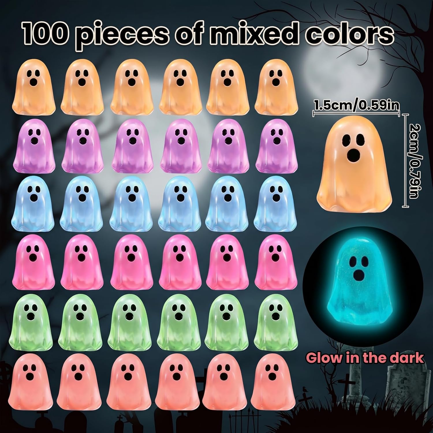100pcs Halloween Mini Ghosts Figures, Luminous Mini Resin Ghost Figurines | to Hide Glow in The Dark Tiny Ghost Figures for Halloween Party Favors, Plant Pot Landscape, Fairy Garden Party Decor