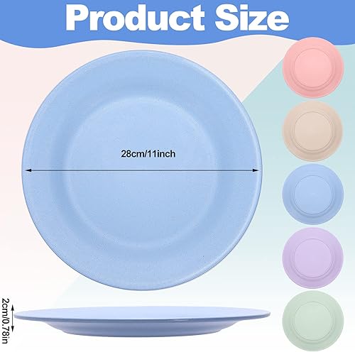 Miniatura 2 de Paquete de 5 platos llanos de paja de trigo, 11 pulgadas de profundidad irrompible, reutilizables, ligeros, aptos para lavavajillas y microondas,