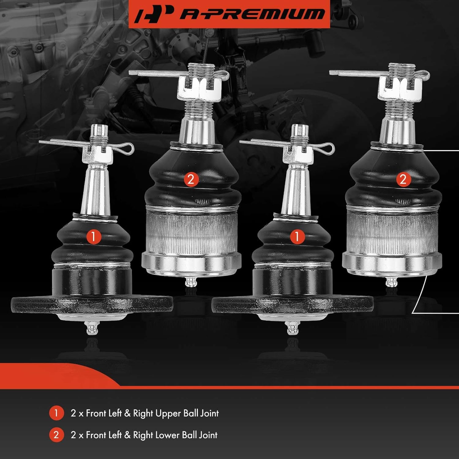 A-Premium Set of 4, Front Upper & Lower Ball Joints Kit, Compatible with 1973-1995 Chevy GMC Truck SUV or Van