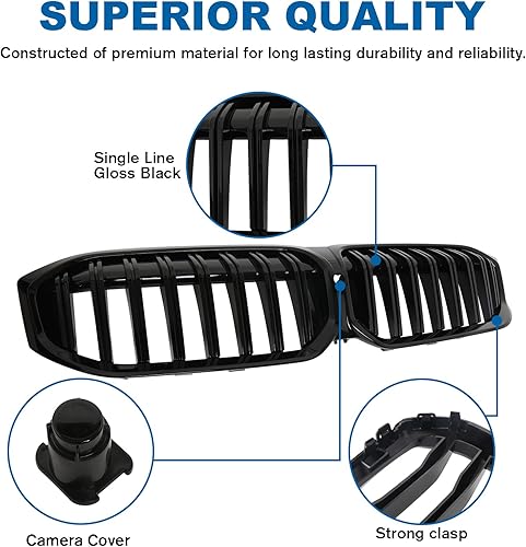 Miniatura 53 de Rejilla frontal negra brillante compatible con BMW Serie 3 G20 2019 2020 2021 2022 316i 318i 320i 328i 330i 330i 335i 340i Doble lamas negro
