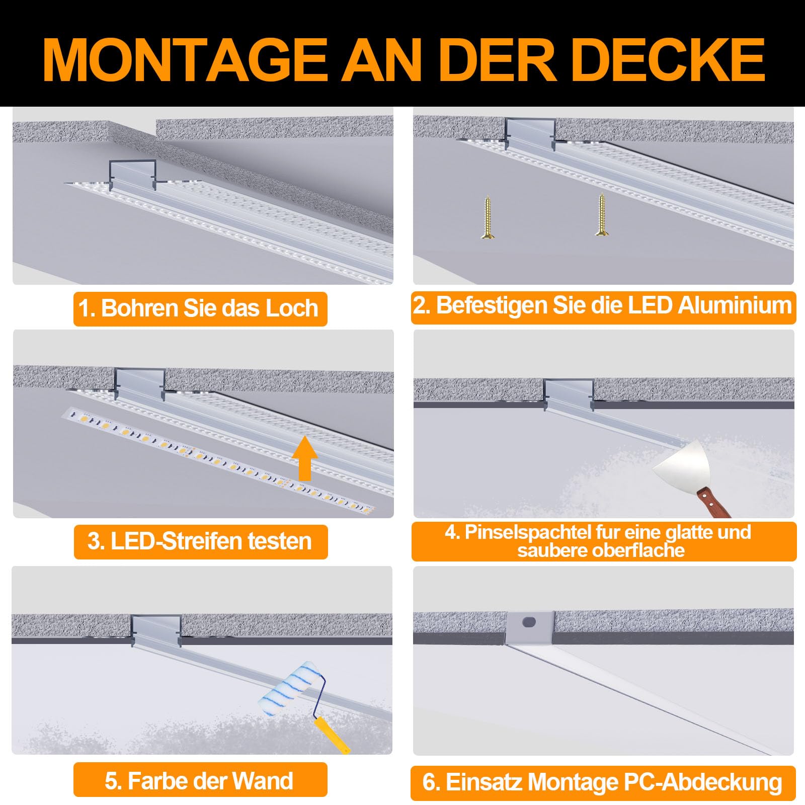 Chesbung LED Trockenbauprofil für 18MM Streifen, 6x1M Aluminum Profil Trockenbau AluProfil für Decken und Wände, Kanal Schiene Eckprofil mit Weiß Abdeckung, Diffusor für Breitere Strip wie Philips Hue