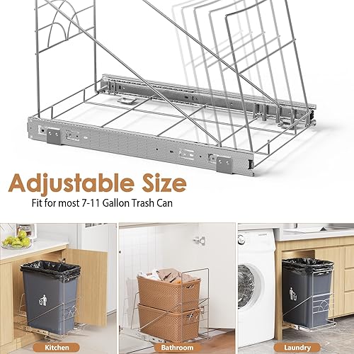 Miniatura 7 de Basurero extraíble para gabinete, ajustable y suavemente debajo del fregadero de la cocina, cubo de basura extraíble para 7-11 galones (no incluye
