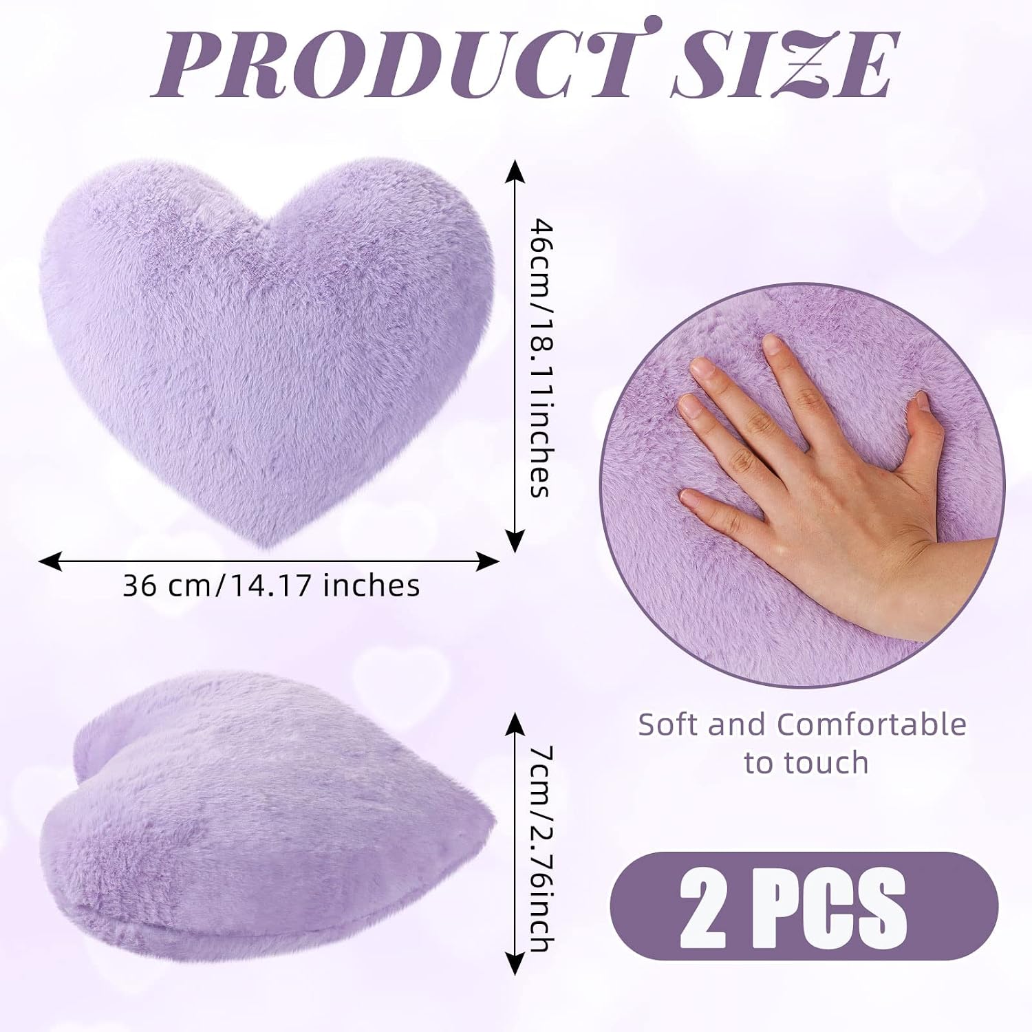 Remerry 2 Pcs Heart Throw Pillow Plush Heart Shaped Decorative Pillow Faux Rabbit Fluffy Cushion Valentine Favor Anniversary Favor for Girl Living Fit Bed Dining Sofa Car(Lilac)