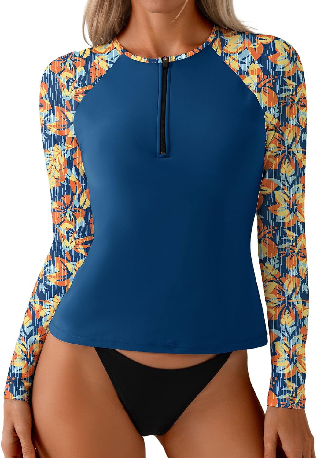 Dokotoo Women's Long Sleeve UV Sun Protection Rash Guard Top for Surfing Paddleboarding Without Bottoms Navy Blue Medium