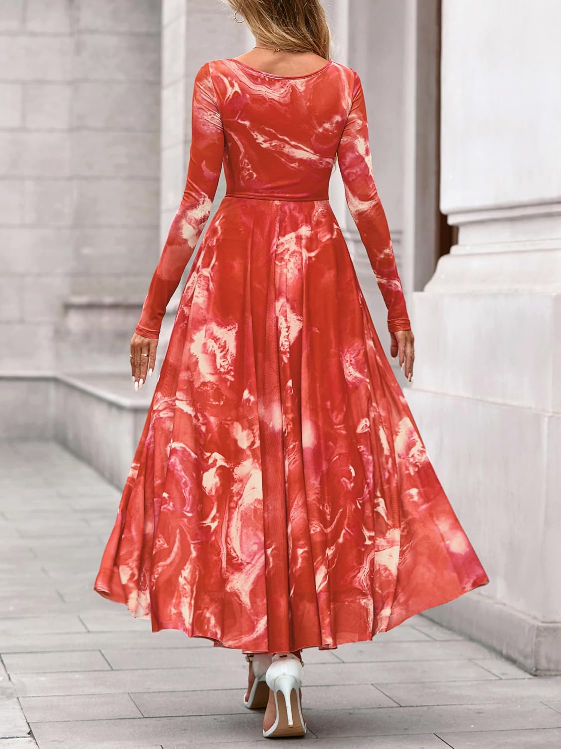 BTFBM Women Maxi Dress Spring 2026 Fashion Elegant Long Sleeve Square Neck Floral Print Party Club Wedding Guest Dresses - Image 3