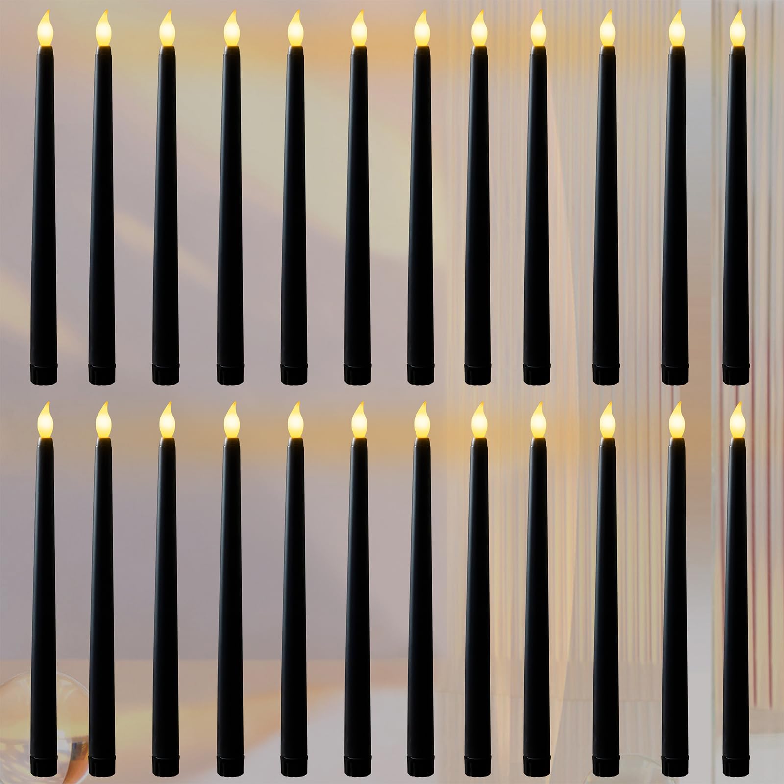 FAEFTY 24 Pcs LED Candles, Black Flameless Flickering LED Candles, Battery Candles, Long Electric Candles for Christmas, Thanksgiving, Party (2 x 28cm)