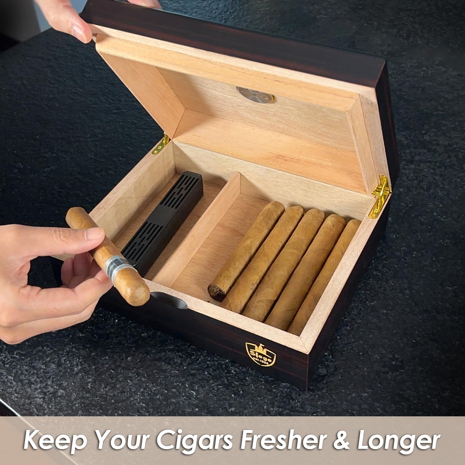 Slege Zigarren Humidore, Humidor-Zigarren,Spanische Zeder Holz Zigarrenbox,mit Humidor Befeuchter,Hygrometer,Teiler,einzelne Schicht,Männer Geschenk Zigarren Zubehör (10-30 zigarren)