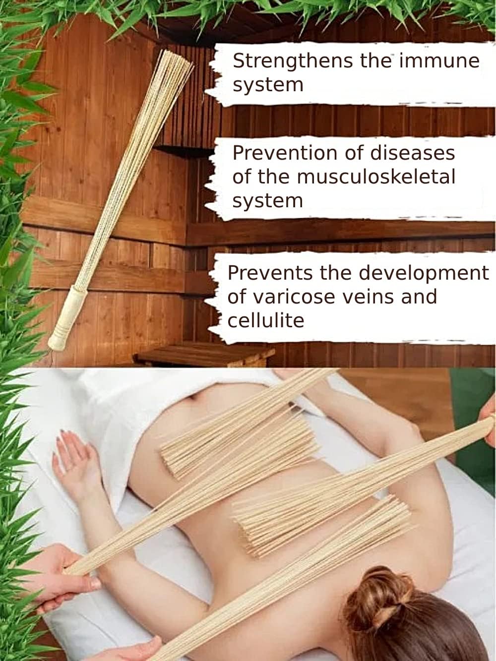 Massage Bamboo Broom for Sauna and Banya - Relaxing Massage Cellulite Massager - Asian Massage Tools for SPA
