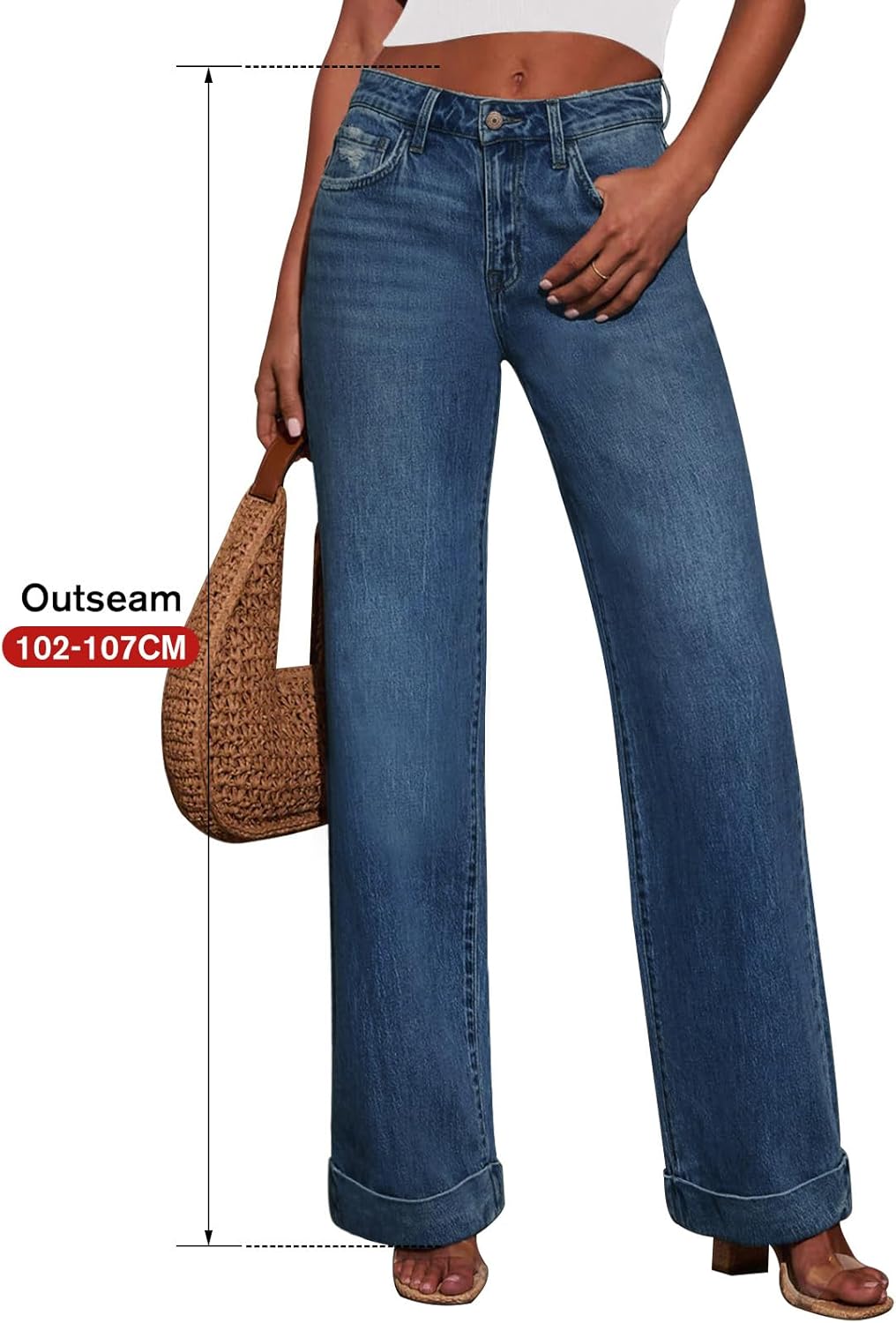 KUNMI Jeans for Women Wide Leg Baggy High Waist Boyfriends Straight Leg Stretchy Denim Pants Trendy Fall 2025 - Image 2