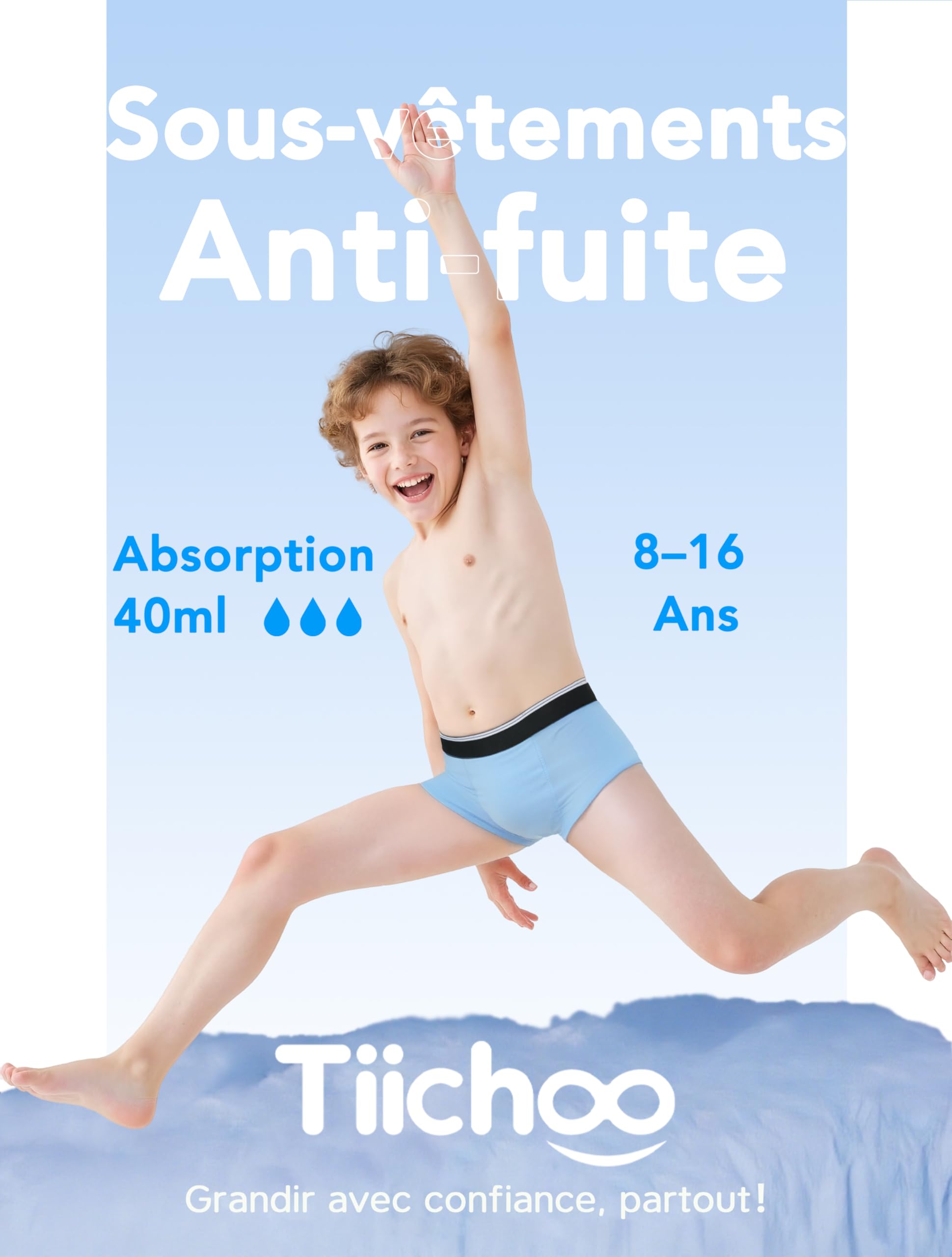 TIICHOO Slip Garçon Incontinence Coton Culotte Protection Urinaire Lavable Lot de 5