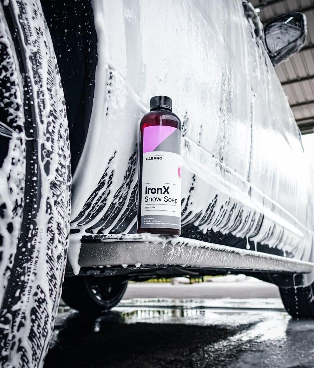 CARPRO IronX Snow Soap - Car Wash Pre-Wash Cleaner and Degreaser on Paint, Glass, Wheels, Headlights, Plastic Trim - Remove Old Wax & Brake Dust - Liter (34 oz)