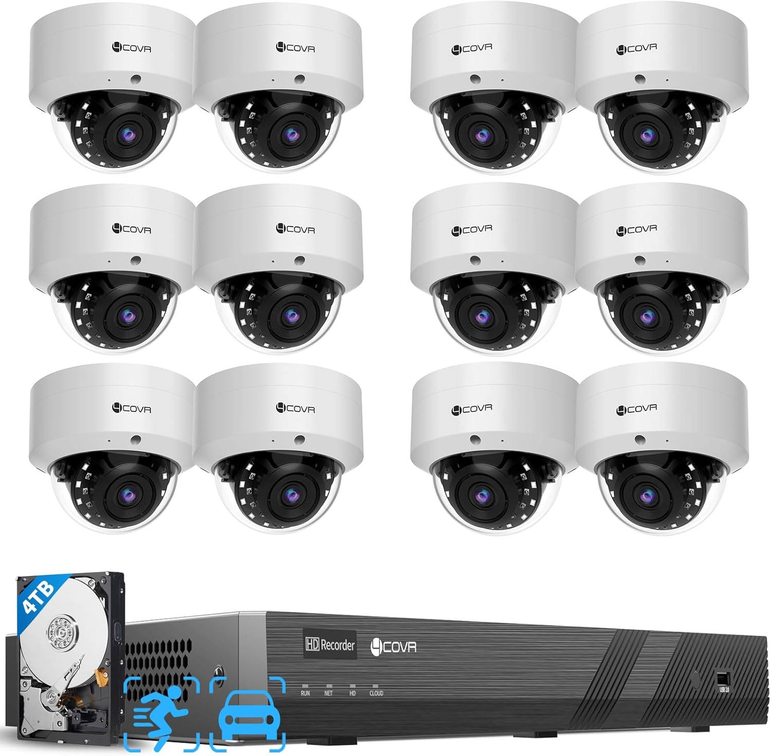 4COVR 16 Channel PoE Security Camera System AI Human/Vehicle Detection, 12Pcs IK10 Vandal-Proof 5MP Wired Commercial Dome IP Camera IP67, 16CH 4K NVR 4TB, Business Surveillance Outdoor, LY54AX5M1612 4COVR 16 Channel PoE Security Camera System AI Human/Vehicle Detection, 12Pcs IK10 Vandal-Proof 5MP Wired Commercial Dome IP Camera IP67, 16CH 4K NVR 4TB, Business Surveillance Outdoor, LY54AX5M1612