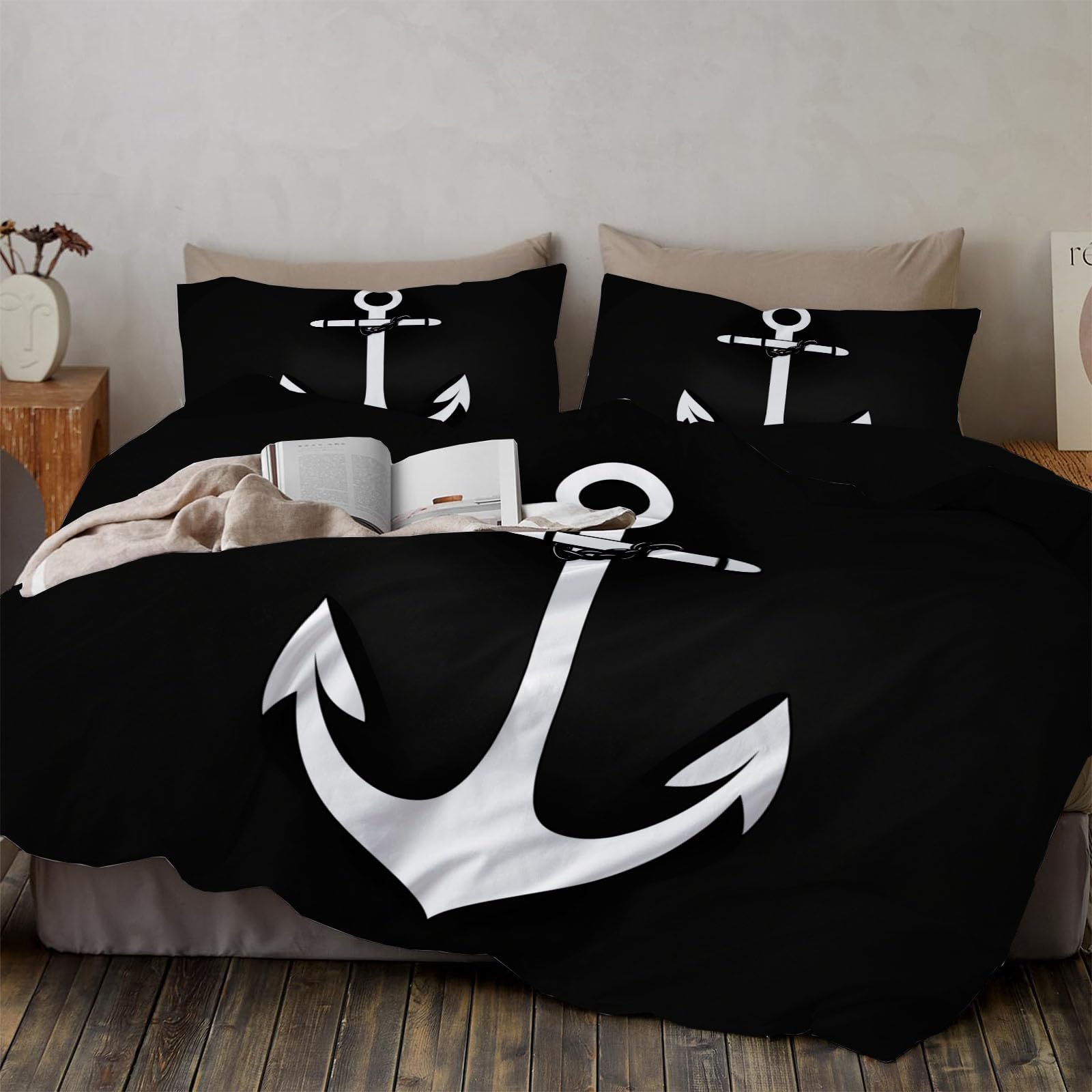 Housse de couette 220x240cm ancre blanche 3D avec ses taies