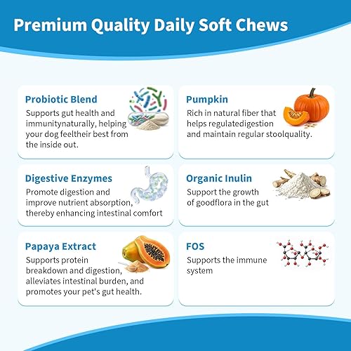 Miniatura 3 de QUEPEYKI Los probióticos para perros apoyan la salud intestinal ocasional diarrea digestiva, probióticos para perros y enzimas digestivas con