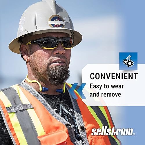 Miniatura 5 de Sellstrom Tapones reutilizables para los oídos, protección auditiva para el trabajo, 25dB NRR, Hi-Viz Verde/Azul, S23430, 1 unidad (paquete de 2)