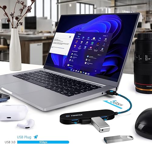 Miniatura 2 de TWOPAN Hub USB 3.0 de 4 puertos, concentrador de datos USB portátil ultra delgado para MacBook ProAir, Surface Pro, Chromebook, Pixelbook, XPS,