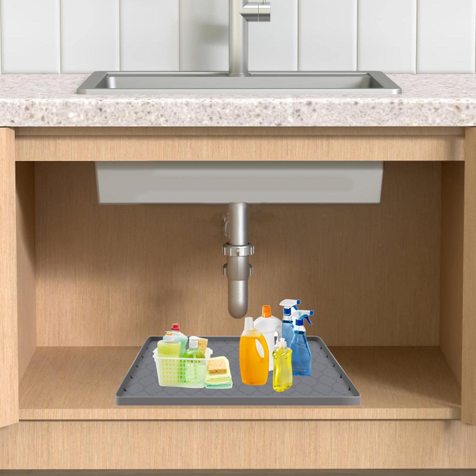 Waschbecken-Matte für Badezimmer, Waschbecken, flexibel, 91,4 x 55,9 cm, für Küchenschrank, Abtropfschale, für Lecks von Restaurant-Küchentheken, grau/64