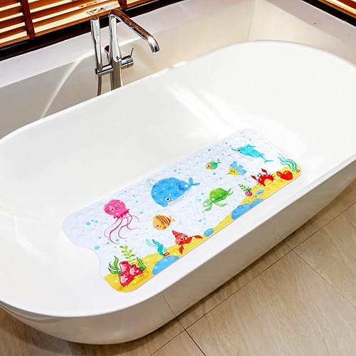 Miniatura 2 de Secopad Tapete de baño para niños para bañera antideslizante 40 x 16 pulgadas grande de dibujos animados antideslizante tapete de baño para bebé