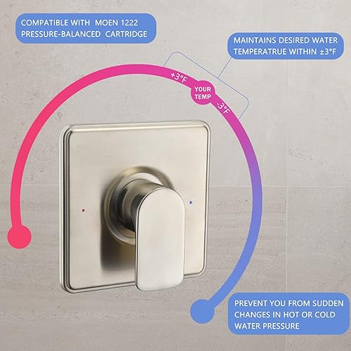 Miniatura 4 de Kit de molduras de ducha, compatible con válvula Moen Posi-Temp, níquel cepillado