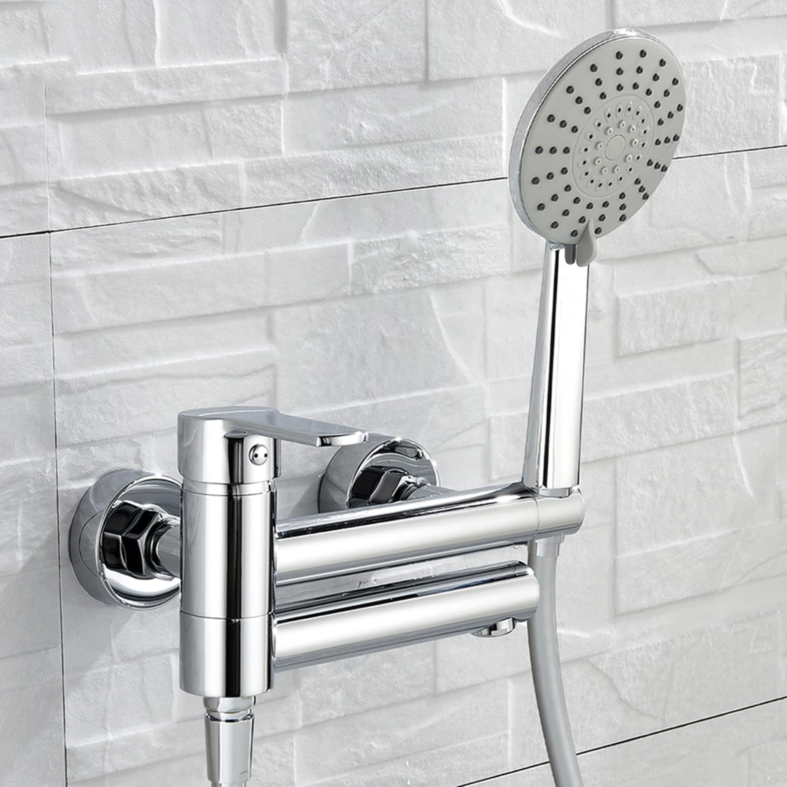 JYBNBBE Bath Mixer Taps with Shower Chrome Wall Mounted Tap Brass 90 Swivel Spout Bathroom Hot Cold Water Tap Mixer Shower Single Handle Faucet-A