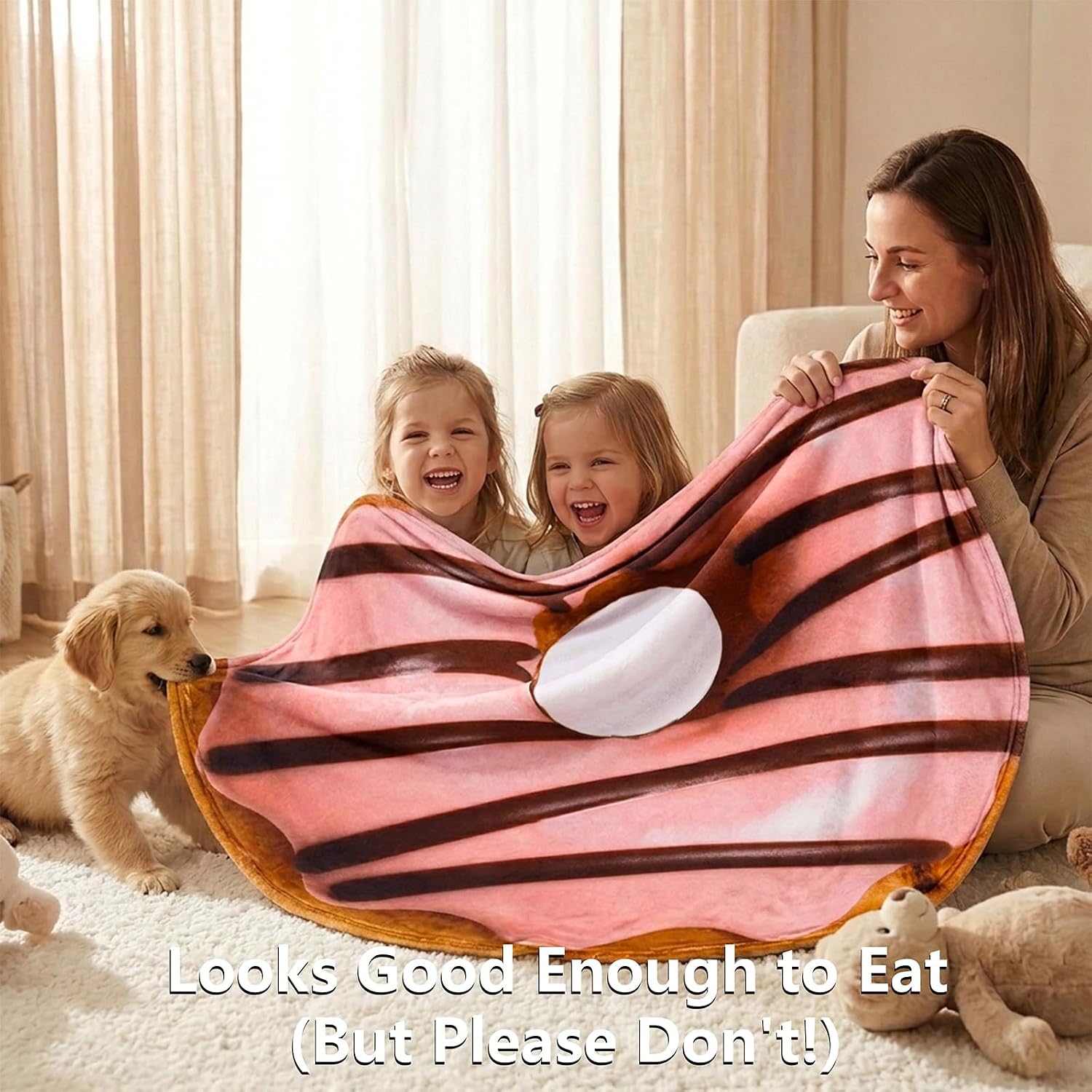 Vessia Pink and Brown Donuts Printed Throw Blanket, Realistic Funny Food Blanket for Adults and Kids, 300GSM Soft Throw for Couch, Sofa, Bed, Nice Home Decor for All Seasons, 60 inches image 2