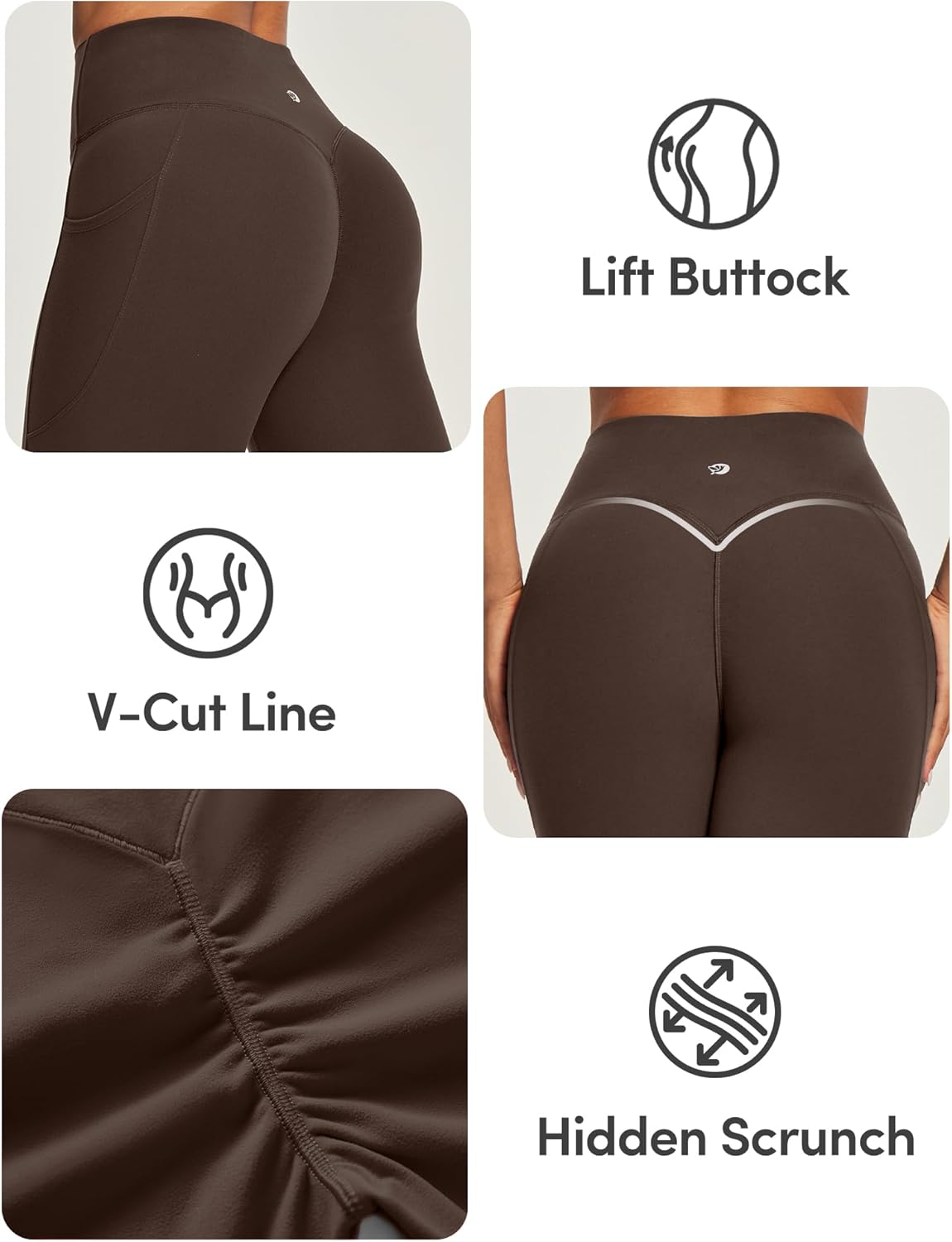 IUGA Invisible Scrunch Butt Lifting Leggings for Women No Front Seam Gym Leggings with Pockets Yoga Pants Tummy Control - Image 4